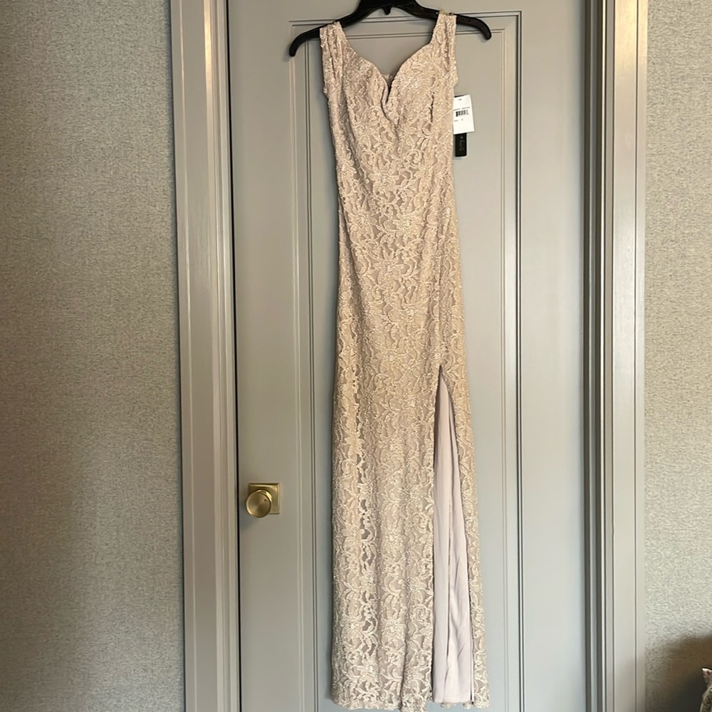 Nude gold gown NWT